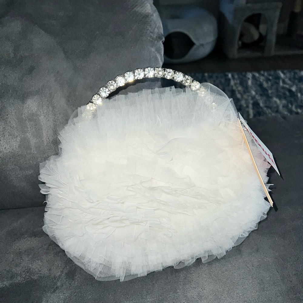 Badgley Mischka White Ruffled Mini Bag